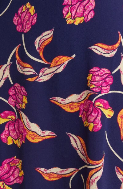 Shop Maggy London Floral Twist Neck Long Sleeve Midi Dress In Navy/ Wine