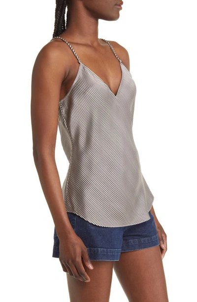 Frame Stripe V-neck Silk Camisole In Espresso Multi