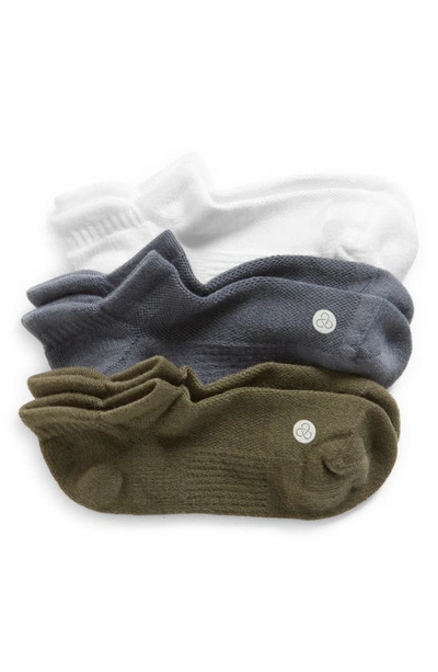 Shop Zella Assorted 3-pack Tab Ankle Socks In Olive Night