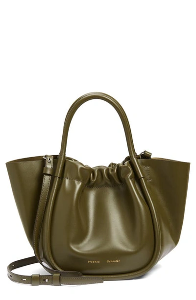 Shop Proenza Schouler Small Ruched Leather Crossbody Tote In Olive 324