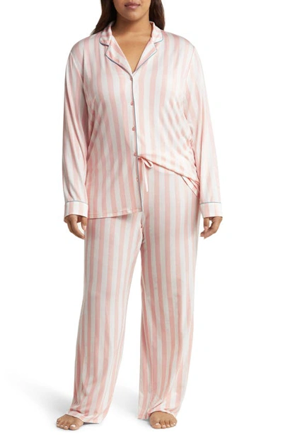 Shop Nordstrom Moonlight Eco Knit Pajamas In Pink Veil Rose Tasha Stripe