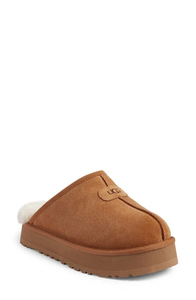 Shop Ugg Discoquette Genuine Shearling Slide Slipper In Chestnut