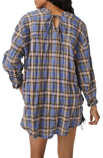 Shop Free People One Of The Boys Plaid Tunic Shirt In Blue Combo