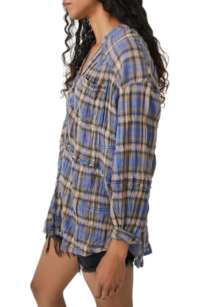 Shop Free People One Of The Boys Plaid Tunic Shirt In Blue Combo