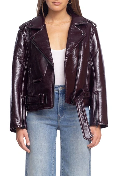 Shop Blanknyc Shiny Crinkle Faux Leather Moto Jacket In Cherry Picked