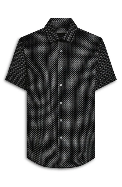 Shop Bugatchi Ooohcotton® Dot Print Short Sleeve Button-up Shirt In Black
