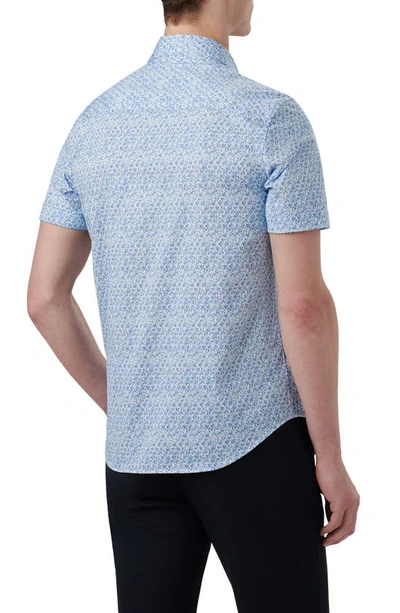 Shop Bugatchi Ooohcotton® Leaf Print Short Sleeve Button-up Shirt In Air Blue