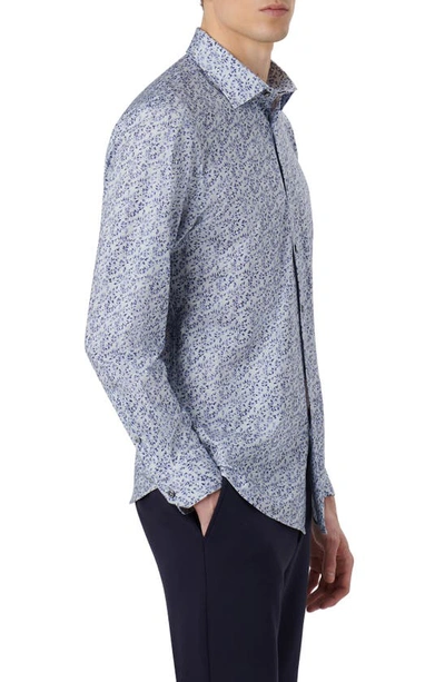 Shop Bugatchi Ooohcotton® Leaf Print Button-up Shirt In Cement Blue