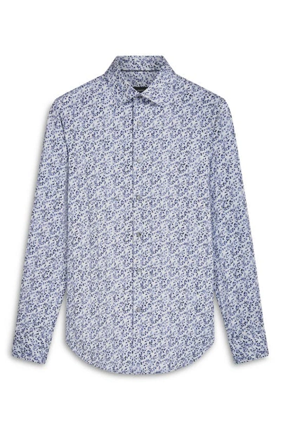 Shop Bugatchi Ooohcotton® Leaf Print Button-up Shirt In Cement Blue