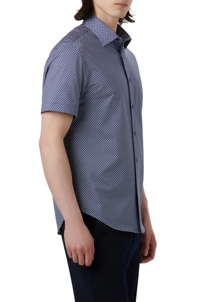 Bugatchi Ooohcotton® Geo Print Short Sleeve Button-up Shirt In Navy