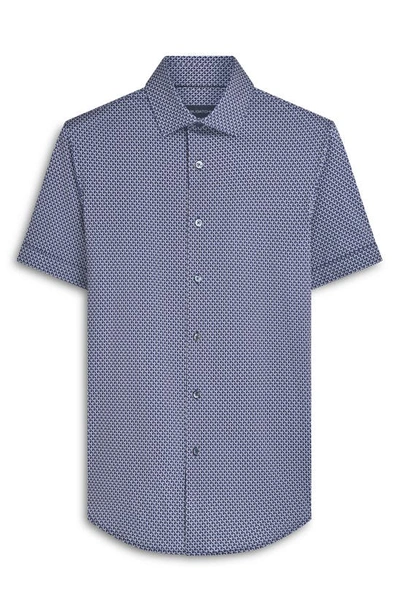 Bugatchi Ooohcotton® Geo Print Short Sleeve Button-up Shirt In Navy