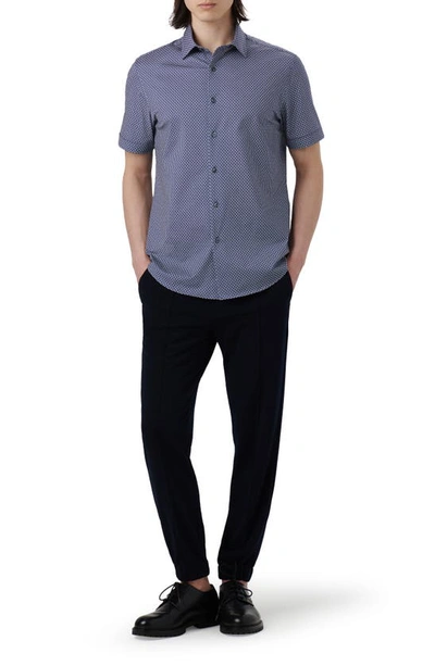 Bugatchi Ooohcotton® Geo Print Short Sleeve Button-up Shirt In Navy
