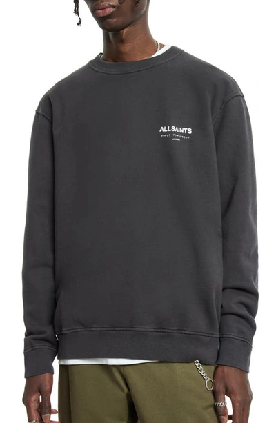 Shop Allsaints Underground Logo Organic Cotton Graphic Sweatshirt In Dusk Grey
