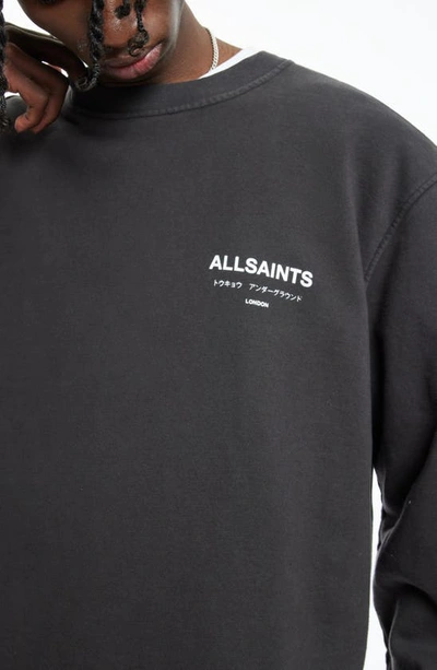 Shop Allsaints Underground Logo Organic Cotton Graphic Sweatshirt In Dusk Grey
