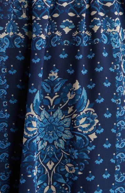 Shop Julia Jordan Tiered Long Sleeve Drawstring Waist Dress In Blue Multi