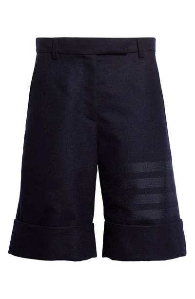 Shop Thom Browne Tonal 4-bar Wool & Cashmere Flannel Shorts In Navy