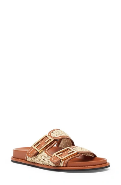 Shop Fendi Feel Raffia Slide Sandal In Brown/ Beige