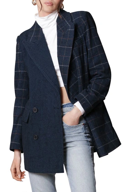 Shop Avec Les Filles Mixed Plaid Double Breasted Blazer In Black Navy Plaid