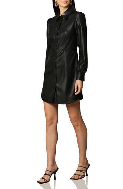 Shop Avec Les Filles Faux-ever Leather™ Puff Shoulder Long Sleeve Mini Shirtdress In Black