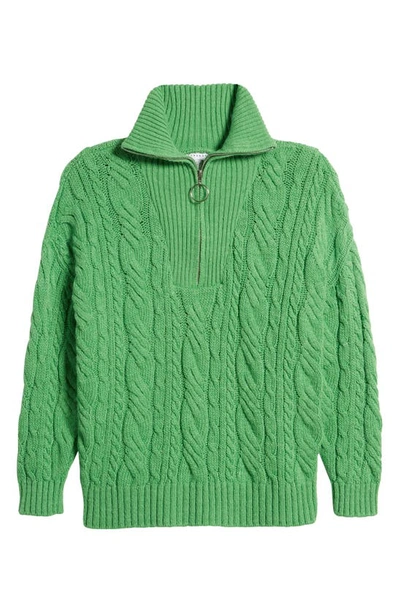 Shop Topshop Oversize Cable Knit Half Zip Sweater In Green