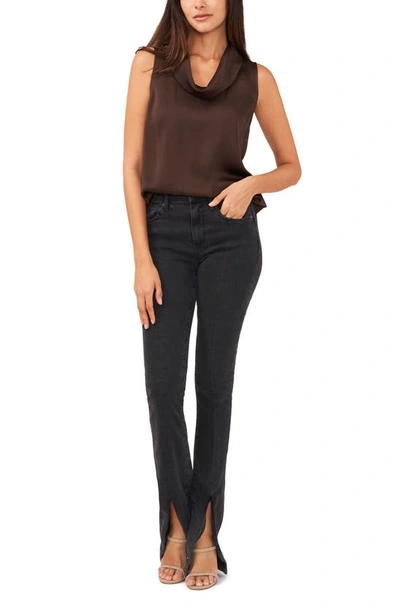 Shop Vince Camuto Hammered Satin Sleeveless Cowl Neck Top In Rich Chocolate