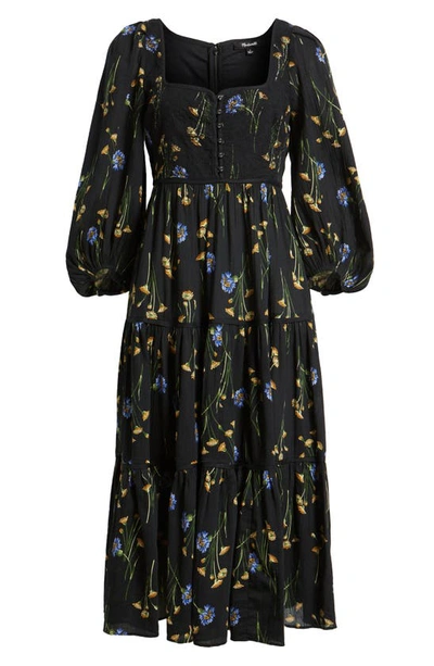 Shop Madewell Xiomara Floral Print Long Sleeve Cotton Dress In True Black
