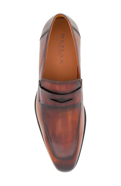 Mezlan Cueva Perforatedd Leather Penny Loafer In Cognacrust