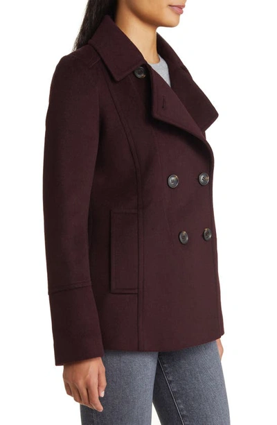 Shop Sam Edelman Double Breasted Wool Blend Peacoat In Eggplant