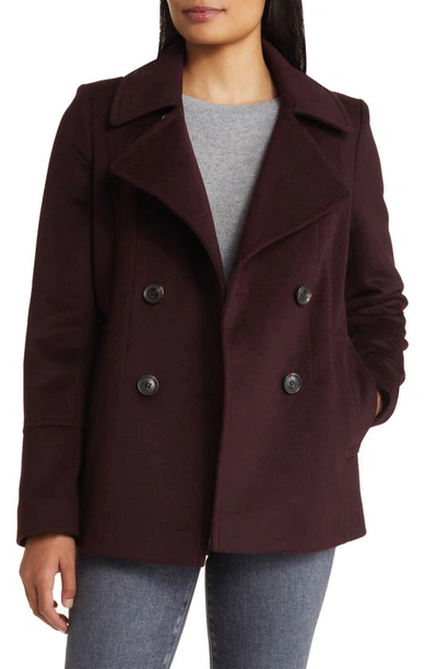 Shop Sam Edelman Double Breasted Wool Blend Peacoat In Eggplant