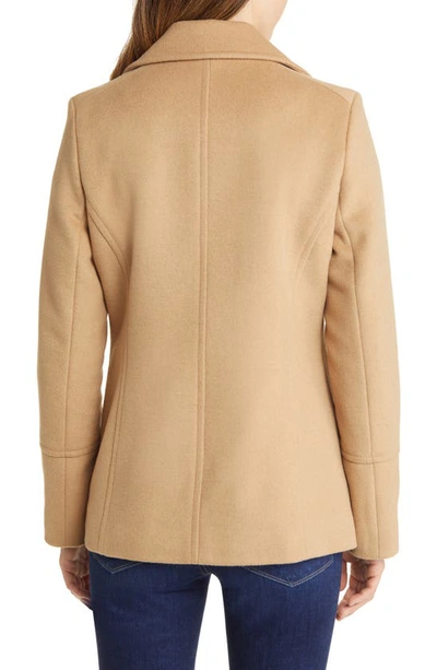 Shop Sam Edelman Double Breasted Wool Blend Peacoat In Camel