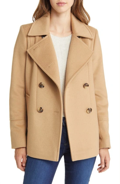 Shop Sam Edelman Double Breasted Wool Blend Peacoat In Camel