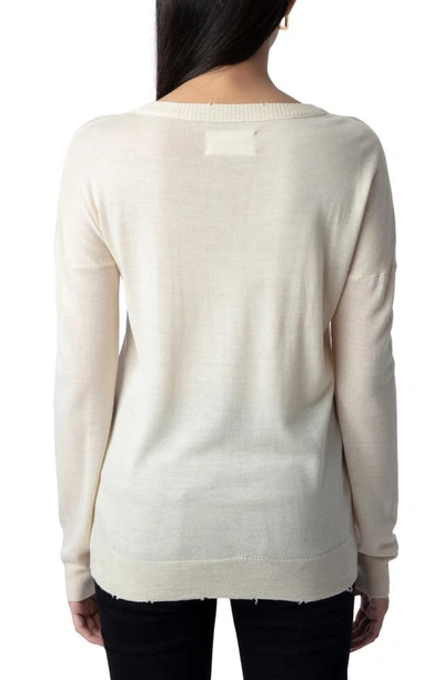 Shop Zadig & Voltaire Gaby Intarsia Heart Wool Crewneck Sweater In Ecru/ Blossom