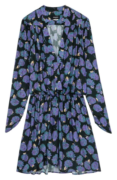 Zadig & Voltaire Reveal Roses Long Sleeve Drop Waist Dress In Lavender