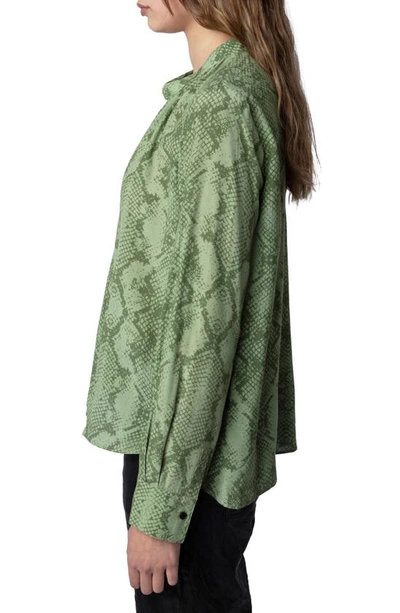 Zadig & Voltaire Tink Python Print Popover Shirt In Kaki