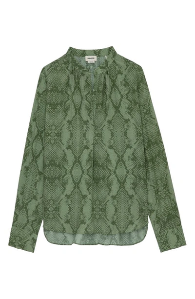 Zadig & Voltaire Tink Python Print Popover Shirt In Kaki