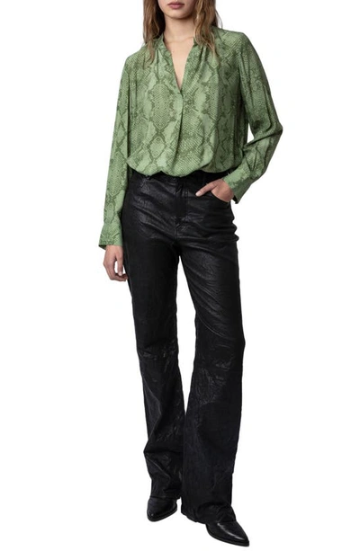 Zadig & Voltaire Tink Python Print Popover Shirt In Kaki