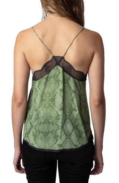 Zadig & Voltaire Christy Python Print Lace Edge Camisole In Kaki