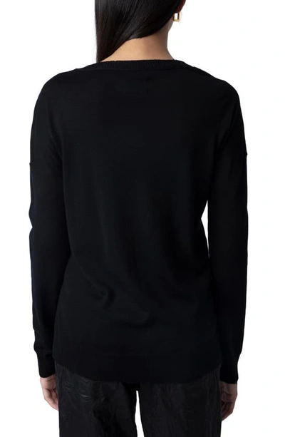 Zadig & Voltaire Gaby Intarsia Heart Wool Crewneck Sweater In Noir