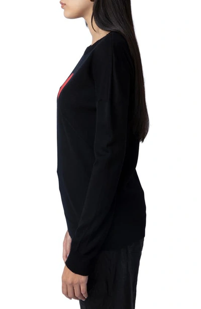 Zadig & Voltaire Gaby Intarsia Heart Wool Crewneck Sweater In Noir