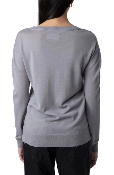Zadig & Voltaire Gaby Intarsia Heart Wool Crewneck Sweater In Gris Chine