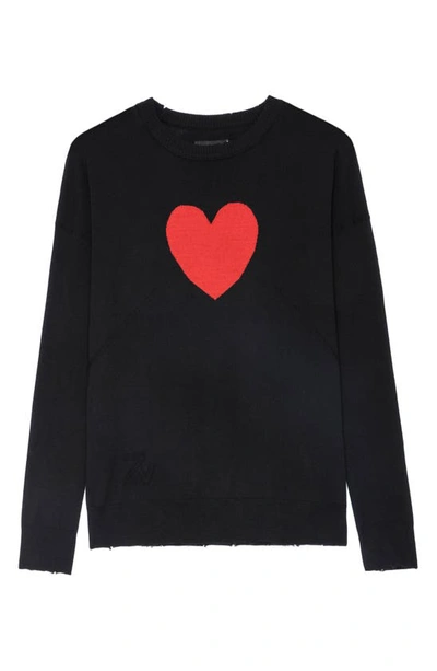 Zadig & Voltaire Gaby Intarsia Heart Wool Crewneck Sweater In Noir