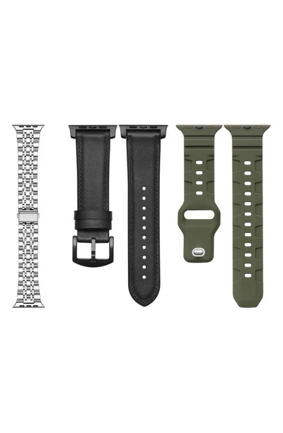 Shop The Posh Tech 3-pack 24mm Apple Watch® Watchbands In Silver Black Green