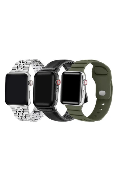 Shop The Posh Tech 3-pack 24mm Apple Watch® Watchbands In Silver Black Green