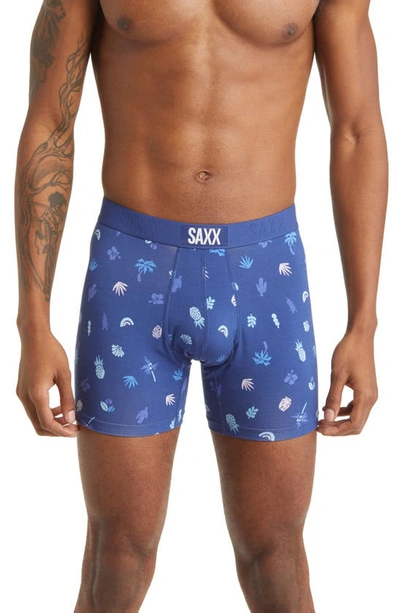 Shop Saxx Vibe Super Soft Slim Fit Boxer Briefs In Summer Stencil- Blueberry