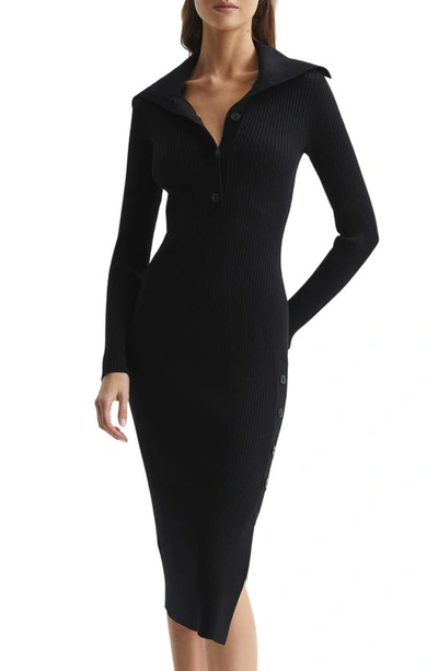 Shop Reiss Maddison Long Sleeve Rib Sweater Dress In Black