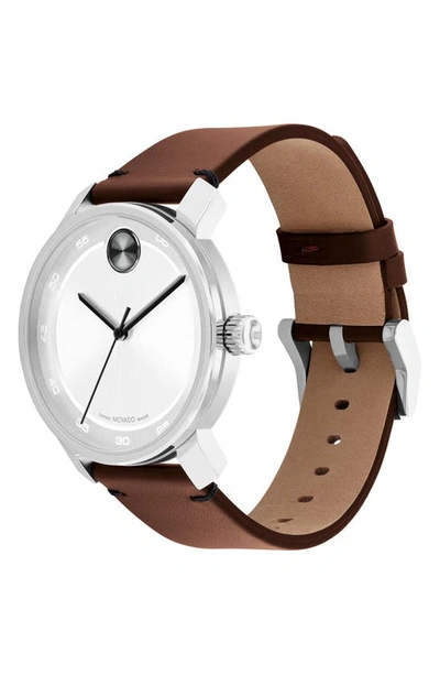 Shop Movado Bold Access Leather Strap Watch, 41mm In White