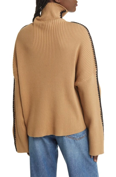 Rag & Bone Ally Whipstitch Detail Mock Neck Sweater In Khaki