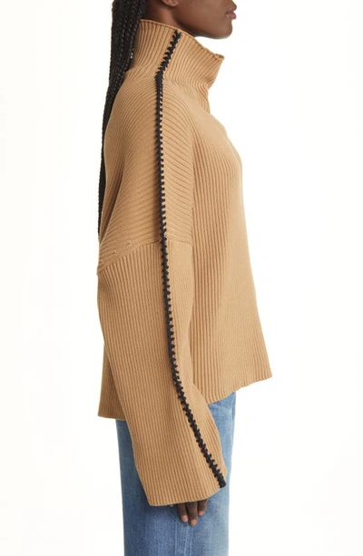 Rag & Bone Ally Whipstitch Detail Mock Neck Sweater In Khaki