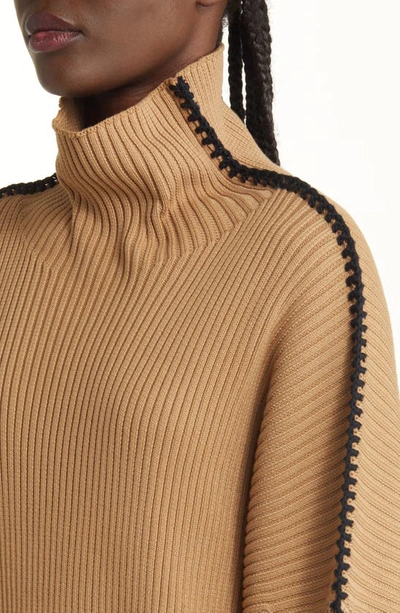 Rag & Bone Ally Whipstitch Detail Mock Neck Sweater In Khaki