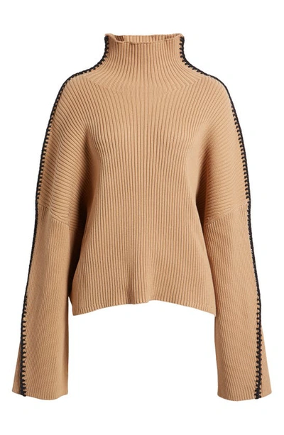 Rag & Bone Ally Whipstitch Detail Mock Neck Sweater In Khaki